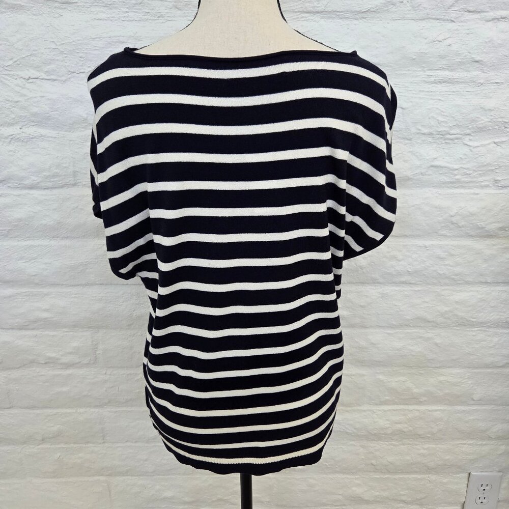 LOFT Top Womens Small Blue White Navy Stripe Cap Sleeve Sweater Shirt Blouse - Picture 10 of 11